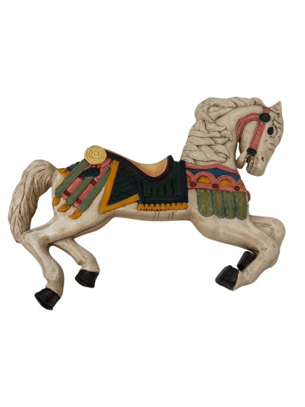 VTG Handmade Carved Painted Wooden Carousel Horse Wall Decor 26"x17" Multicolor